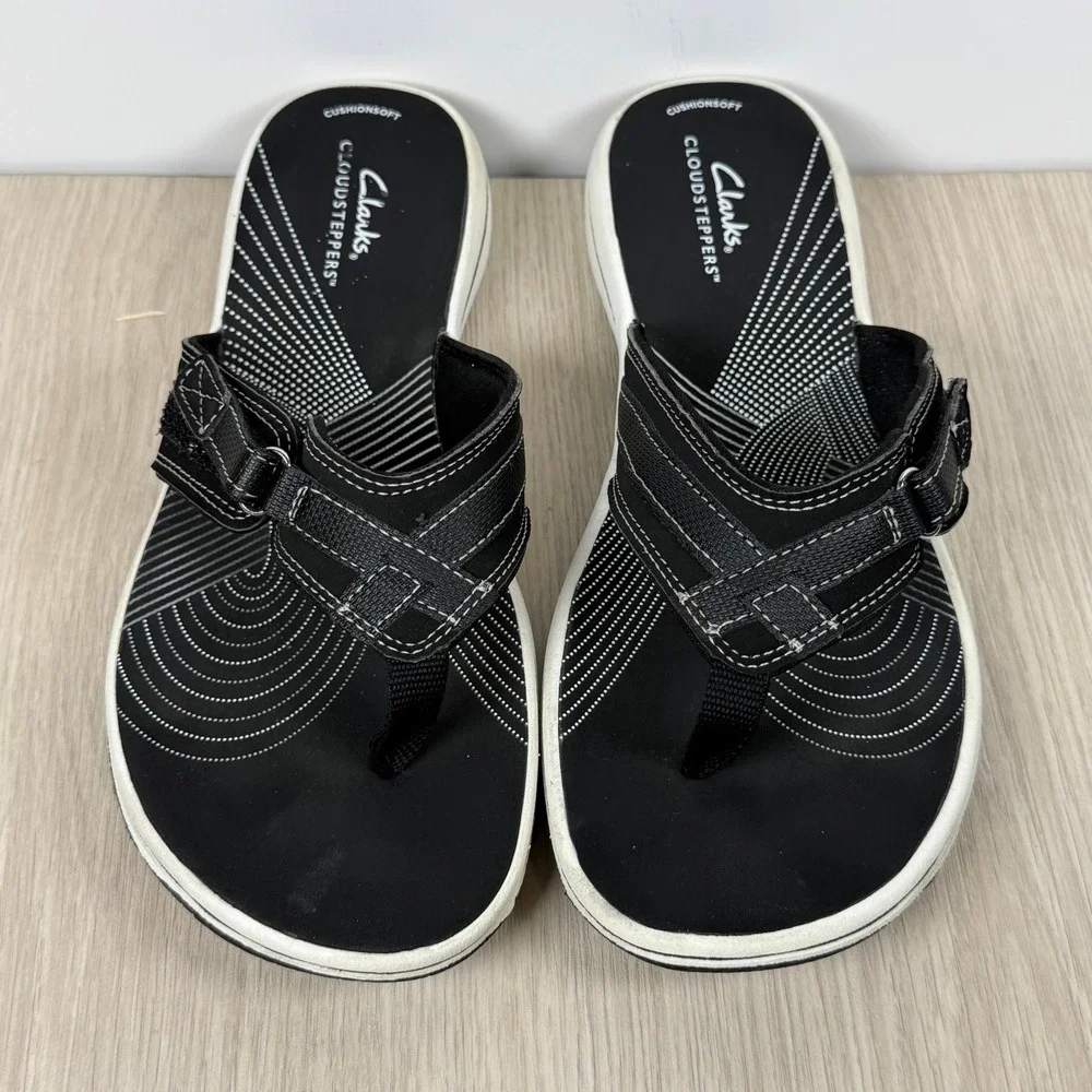 Clarks Cloudsteppers Arla Glitz Black Thong Sandals Womens 9 Adjustable Strap